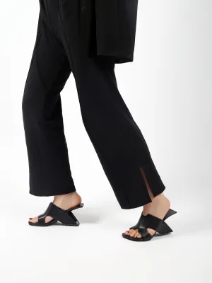 Given Black Leather Open Toe Slide
