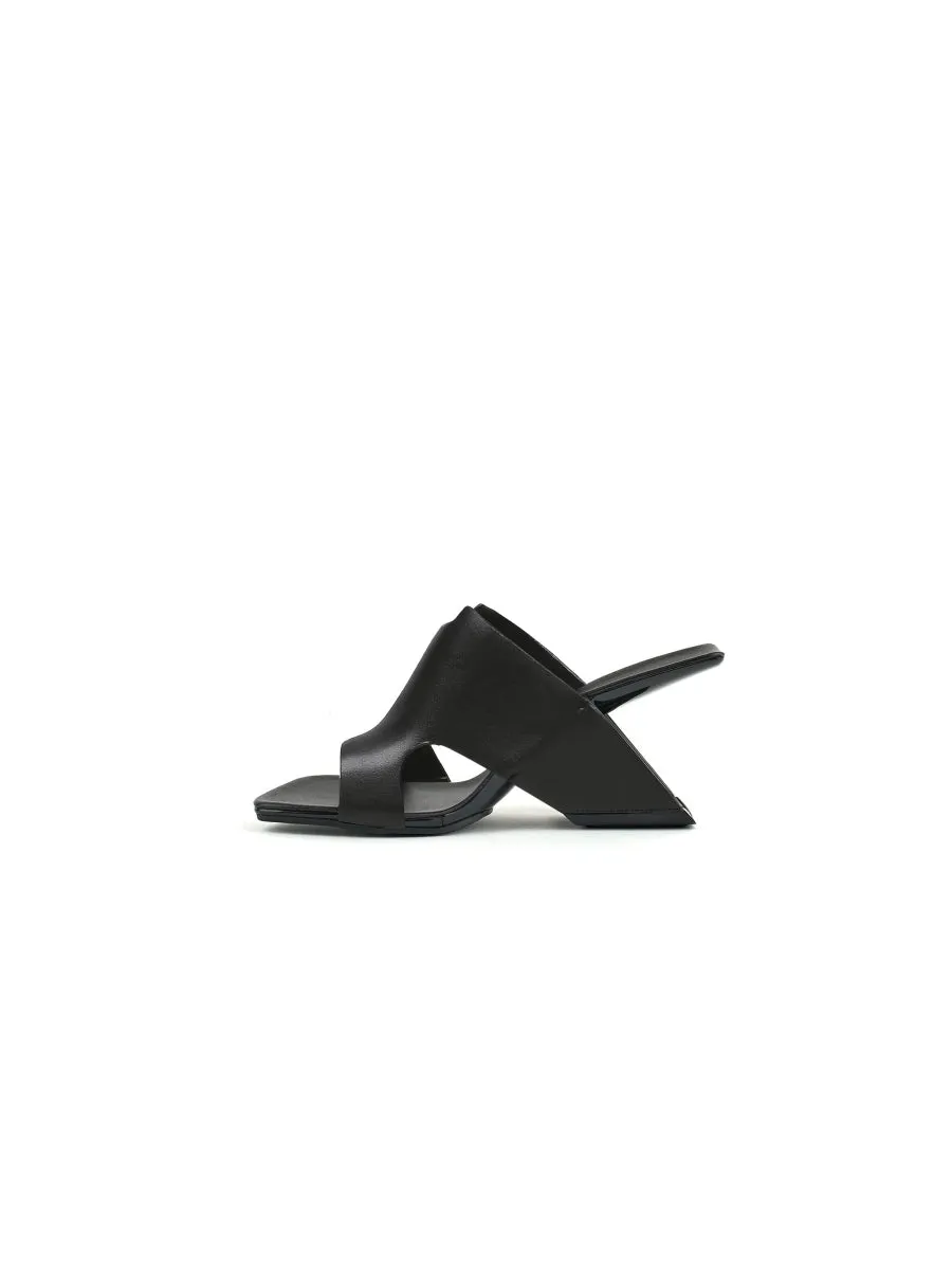 Given Black Leather Open Toe Slide