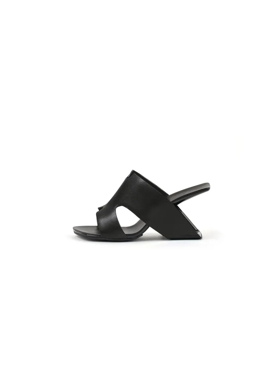 Given Black Leather Open Toe Slide