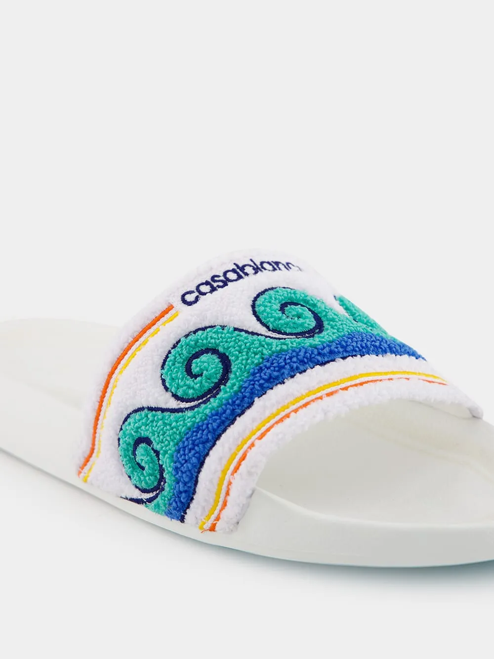 Greco Wave Terry Embroidered Sliders
