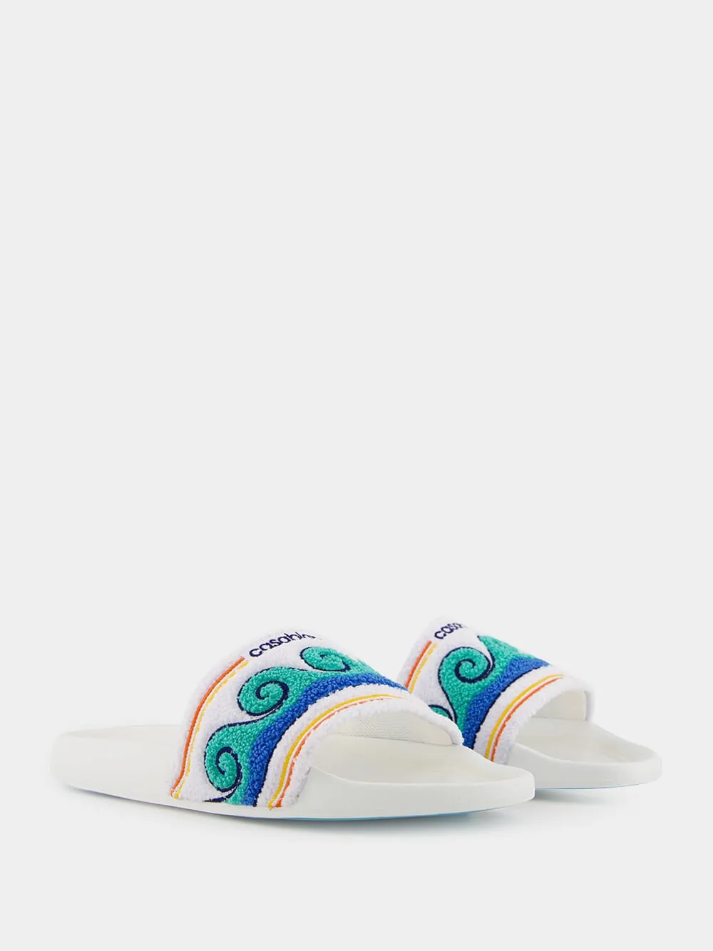 Greco Wave Terry Embroidered Sliders