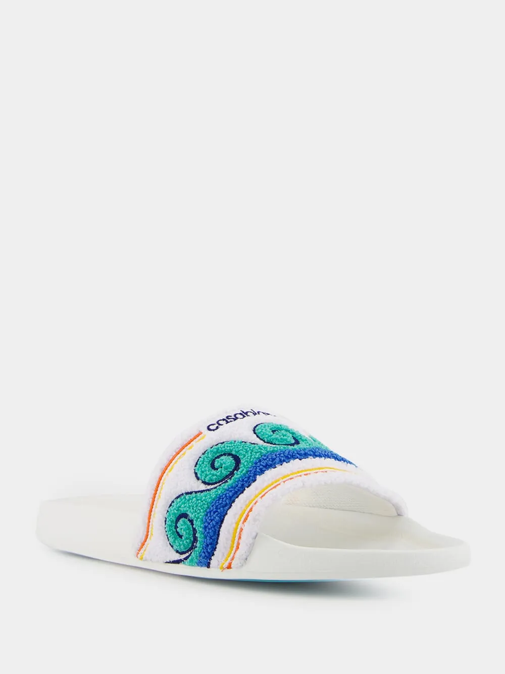 Greco Wave Terry Embroidered Sliders