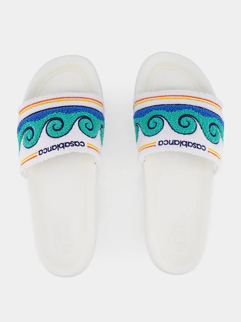 Greco Wave Terry Embroidered Sliders