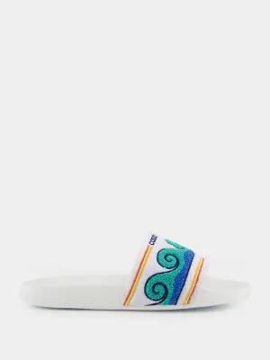 Greco Wave Terry Embroidered Sliders