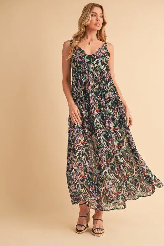 Hazel Blues® |  Aemi   Co Printed V-Neck Frill Tiered Cami Dress