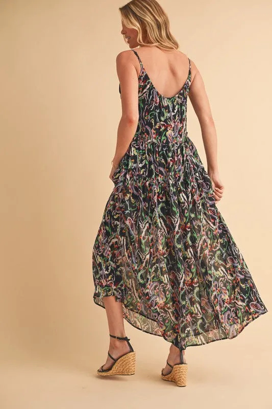 Hazel Blues® |  Aemi   Co Printed V-Neck Frill Tiered Cami Dress