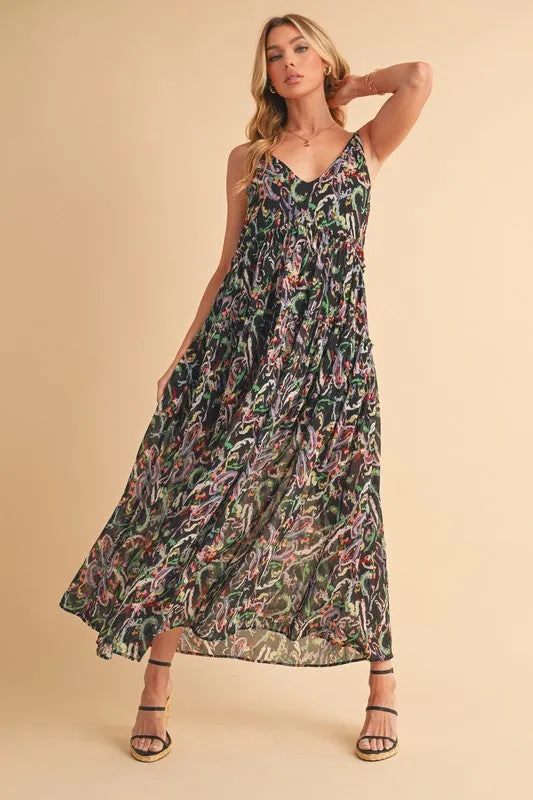 Hazel Blues® |  Aemi   Co Printed V-Neck Frill Tiered Cami Dress