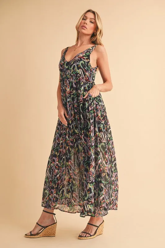 Hazel Blues® |  Aemi   Co Printed V-Neck Frill Tiered Cami Dress