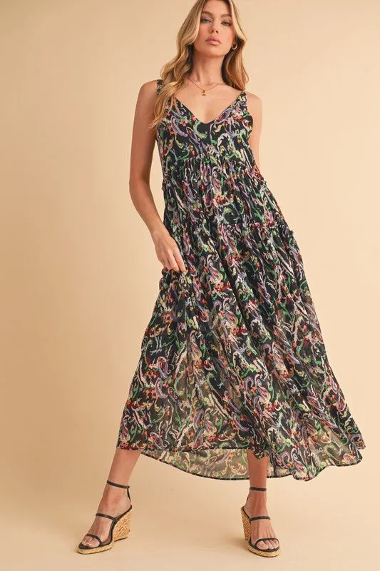 Hazel Blues® |  Aemi   Co Printed V-Neck Frill Tiered Cami Dress
