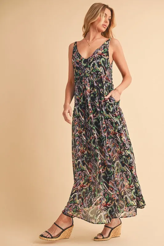 Hazel Blues® |  Aemi   Co Printed V-Neck Frill Tiered Cami Dress