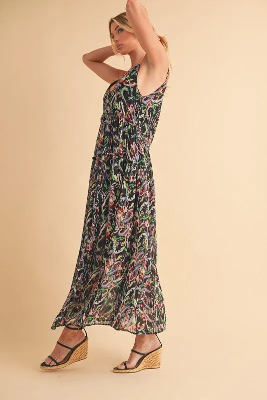 Hazel Blues® |  Aemi   Co Printed V-Neck Frill Tiered Cami Dress