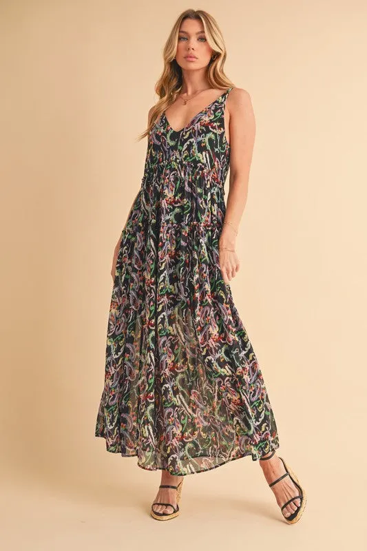 Hazel Blues® |  Aemi   Co Printed V-Neck Frill Tiered Cami Dress
