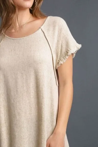 Hazel Blues® | Umgee Seam Detail Linen Ruffle Fringe Edge Top