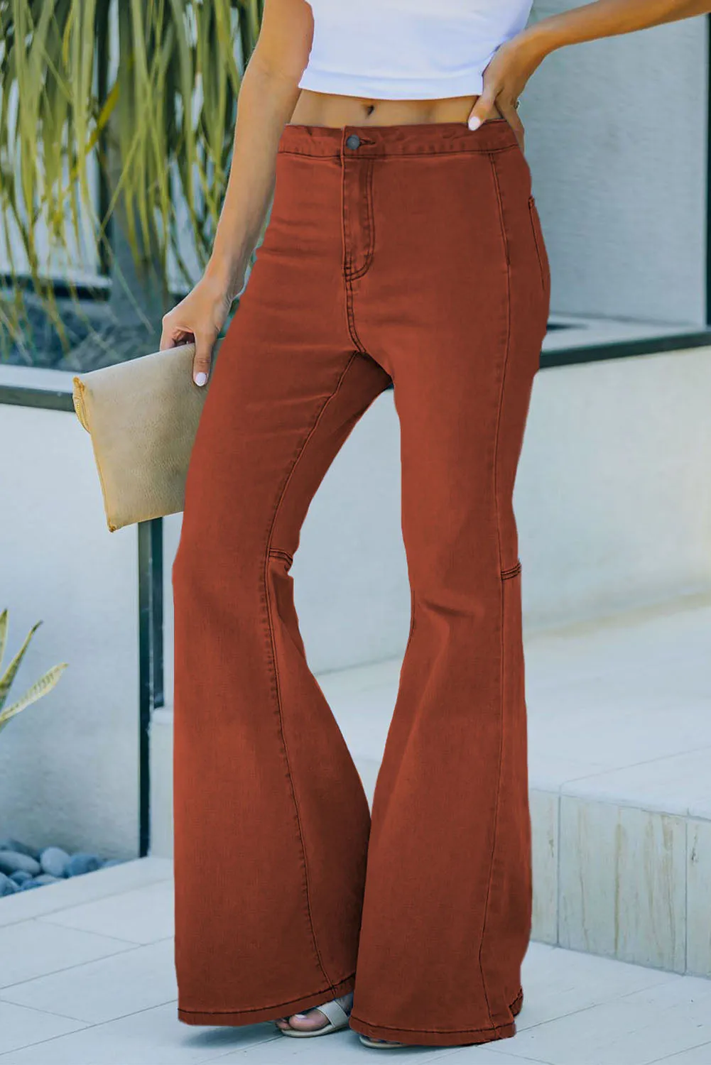 High Waist Pockets Bell Jeans