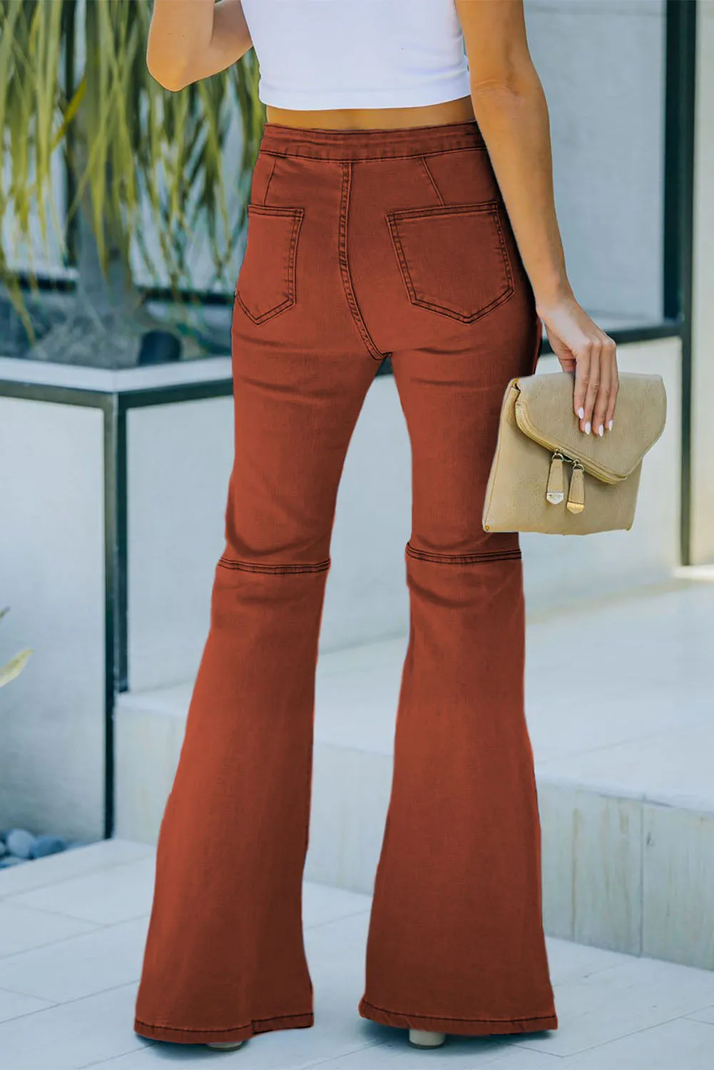 High Waist Pockets Bell Jeans