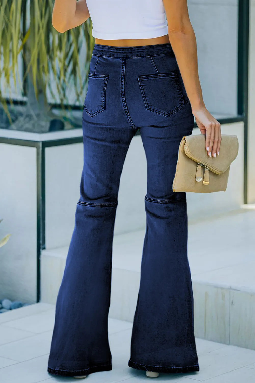 High Waist Pockets Bell Jeans