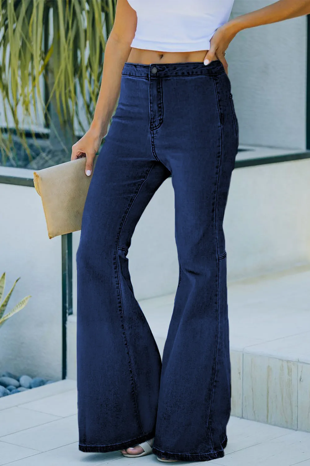 High Waist Pockets Bell Jeans