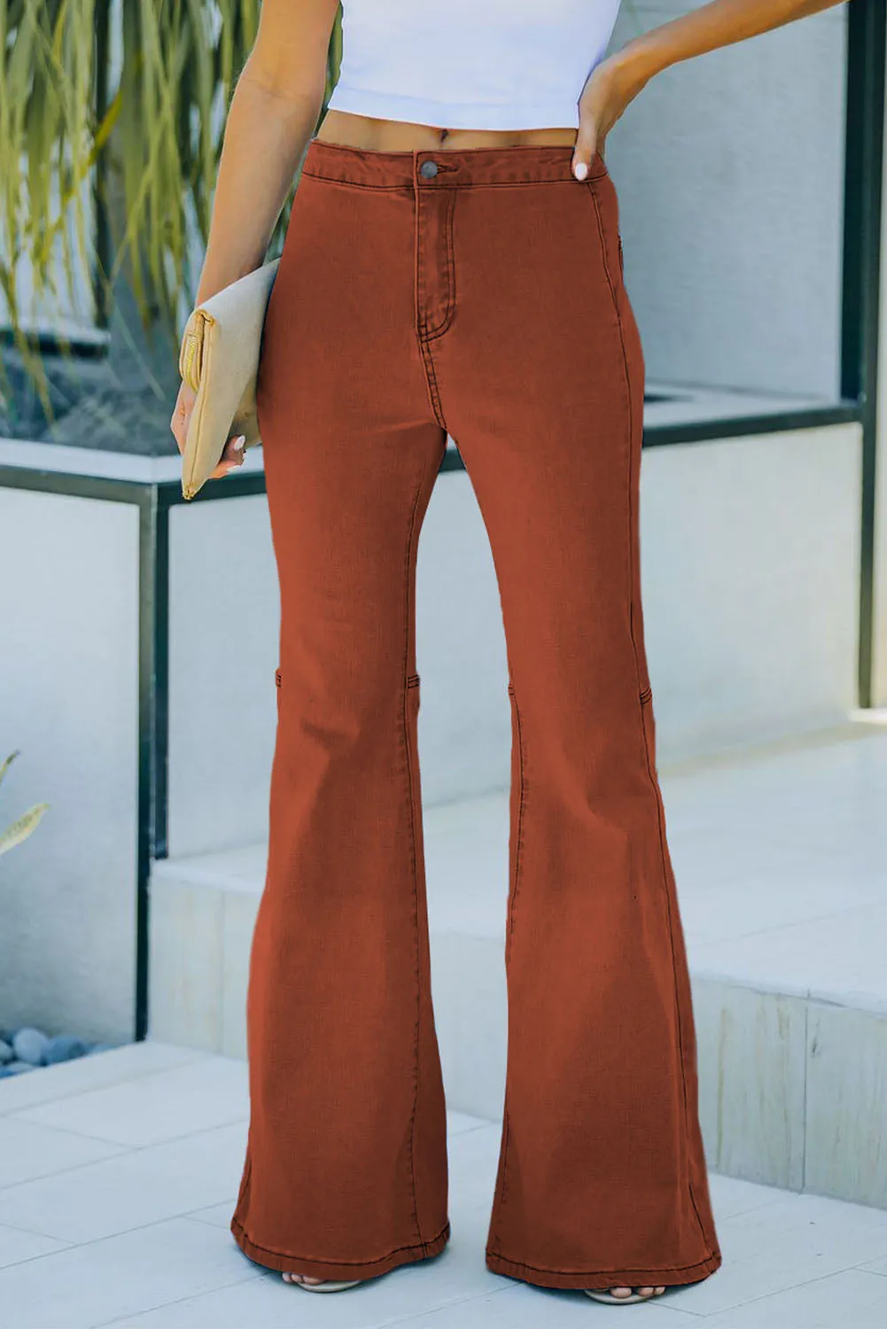 High Waist Pockets Bell Jeans