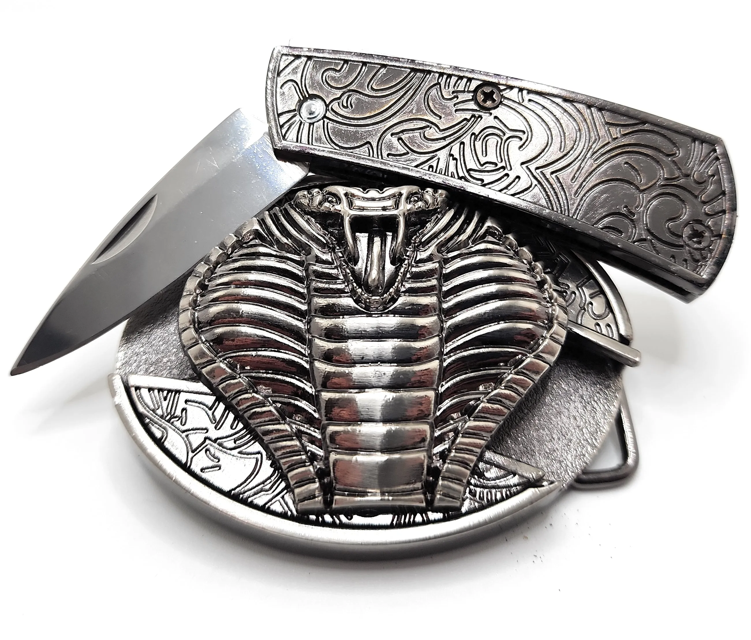 Hooded Cobra Folding Knife Belt Buckle