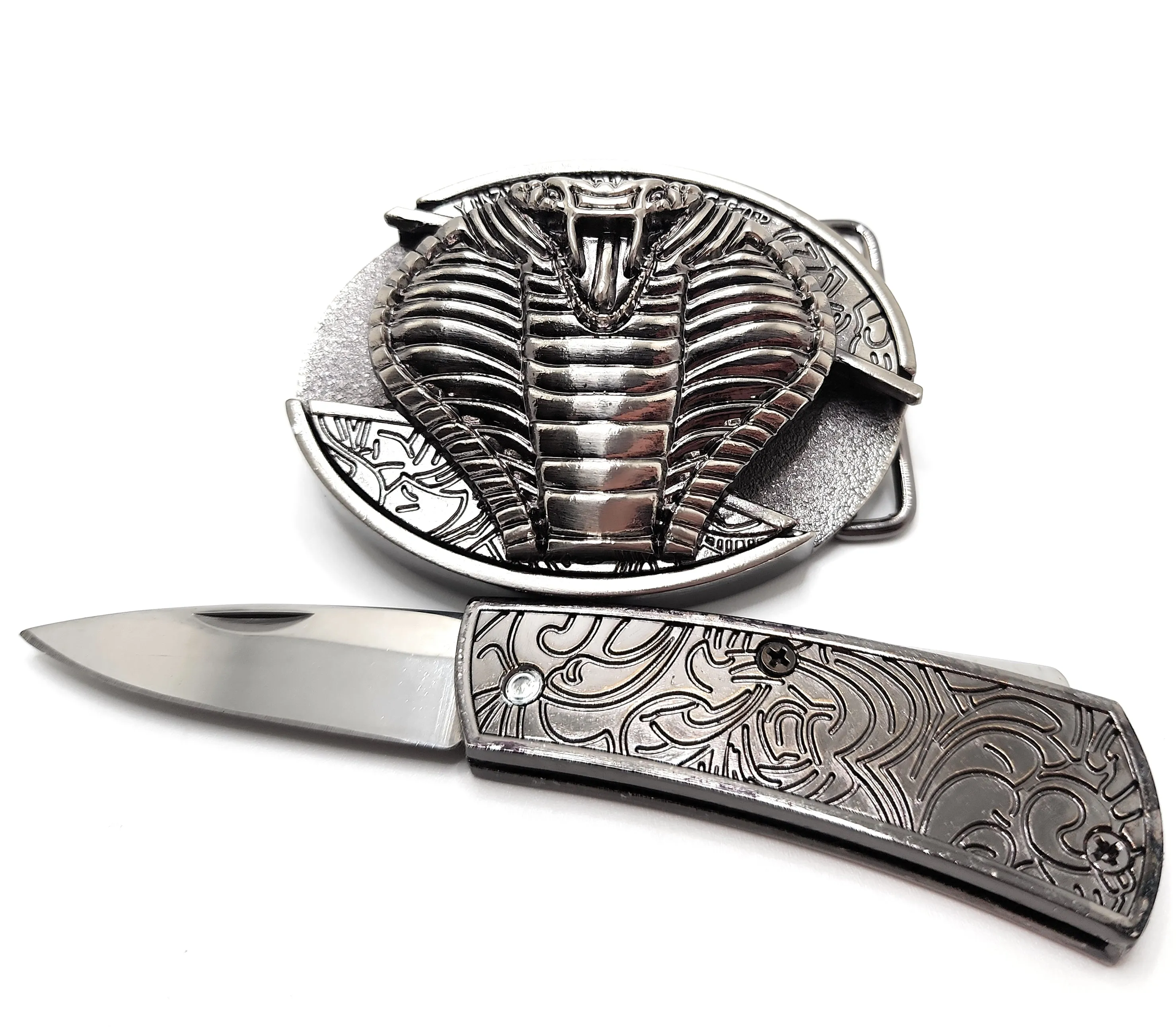 Hooded Cobra Folding Knife Belt Buckle