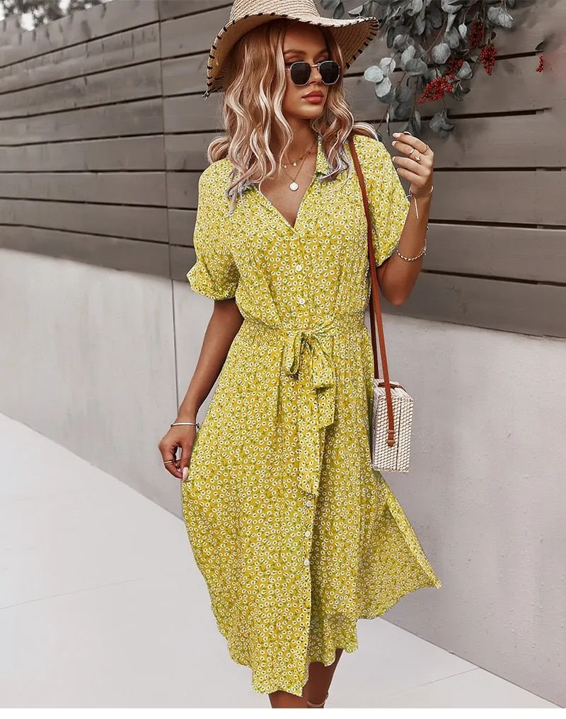 Ismay - Button Placket with Belt Woman's Summer Dress