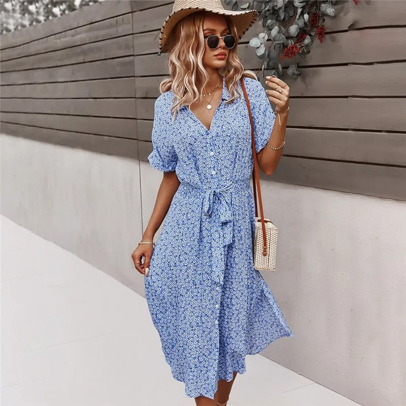 Ismay - Button Placket with Belt Woman's Summer Dress