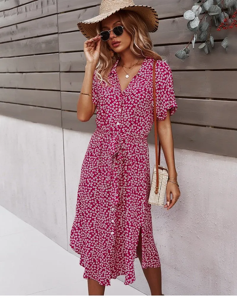 Ismay - Button Placket with Belt Woman's Summer Dress