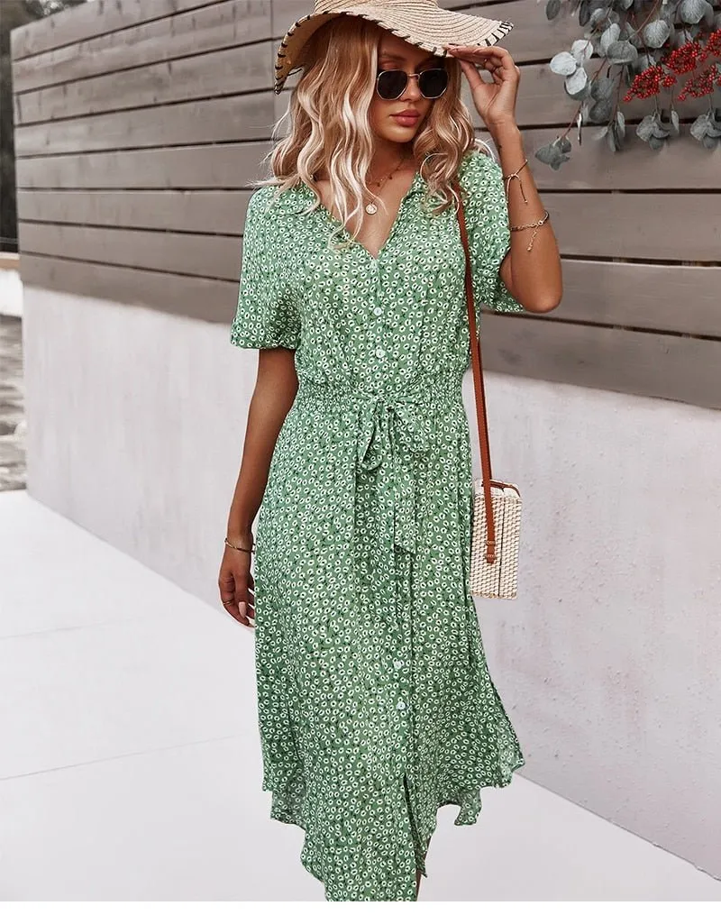 Ismay - Button Placket with Belt Woman's Summer Dress