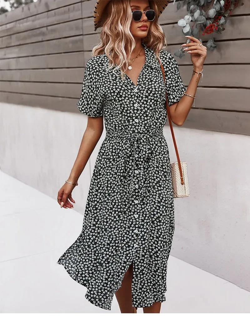 Ismay - Button Placket with Belt Woman's Summer Dress
