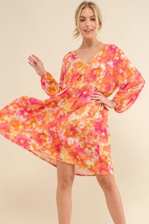 Izabella Full Size Printed Tie Back Long Sleeve Dress