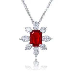 JB Star Emerald Cut Ruby & Diamond Pendant Necklace