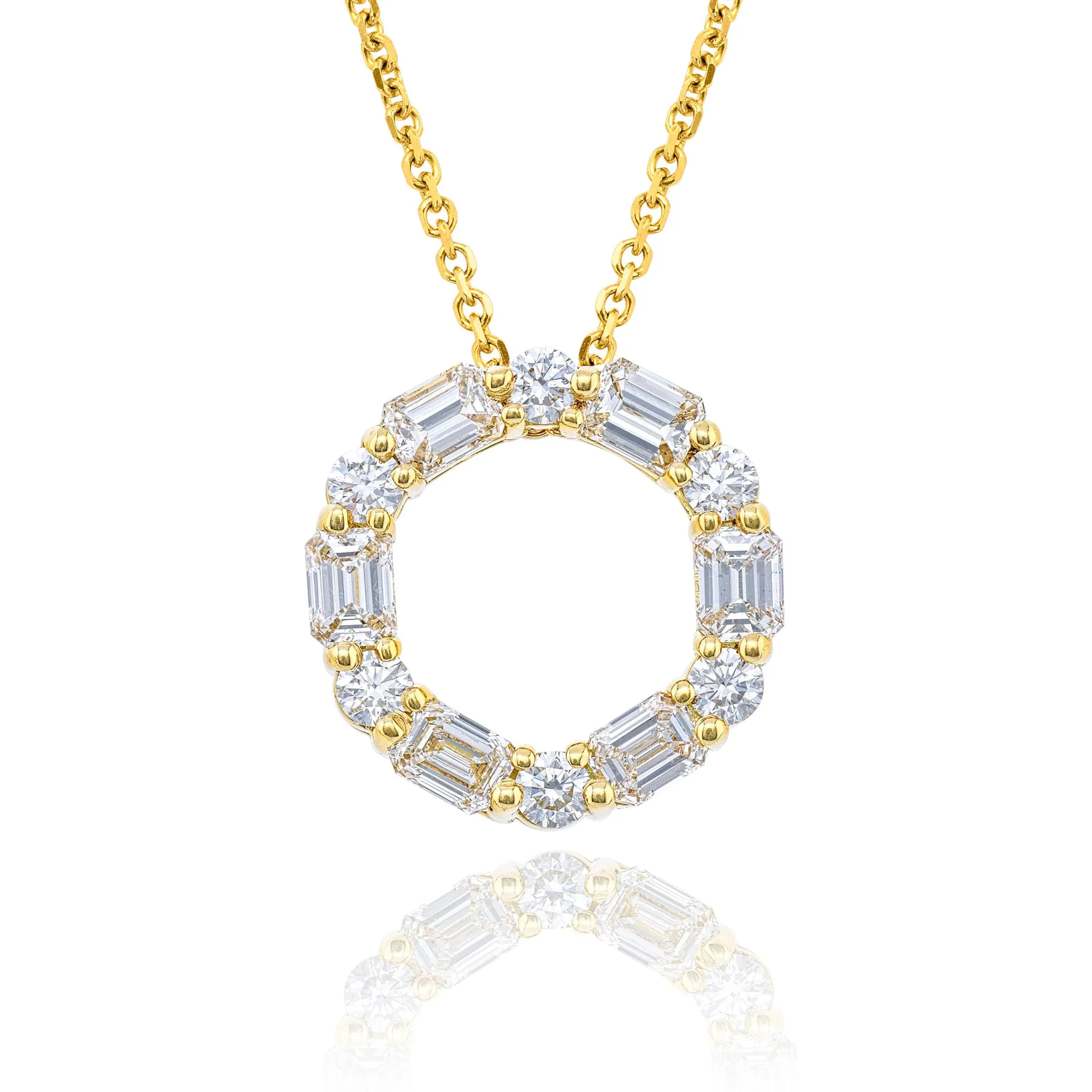 JB Star Round & Emerald Diamond Circle of Life Pendant Necklace 18K