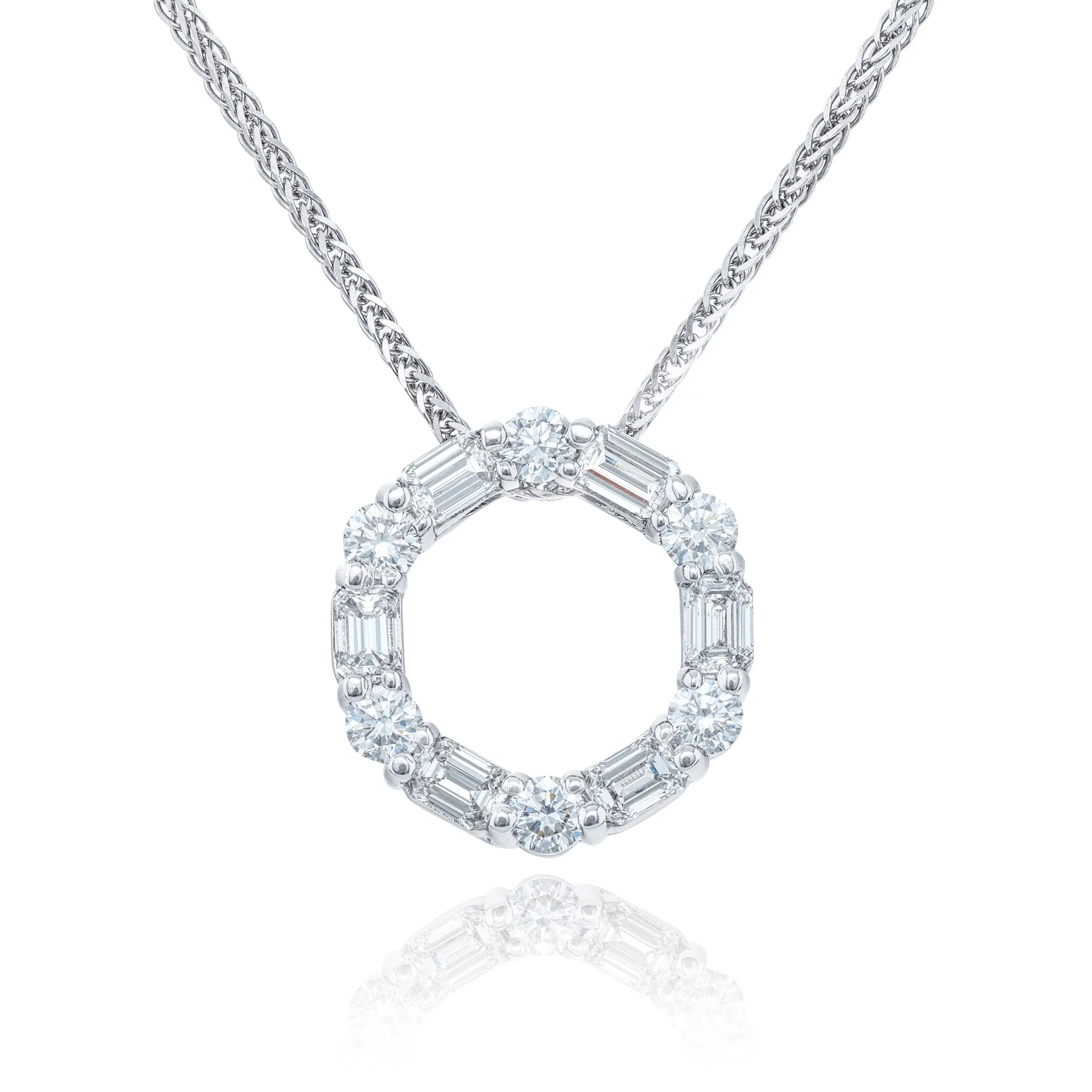 JB Star Round & Emerald Diamond Circle of Life Pendant Necklace Platinum
