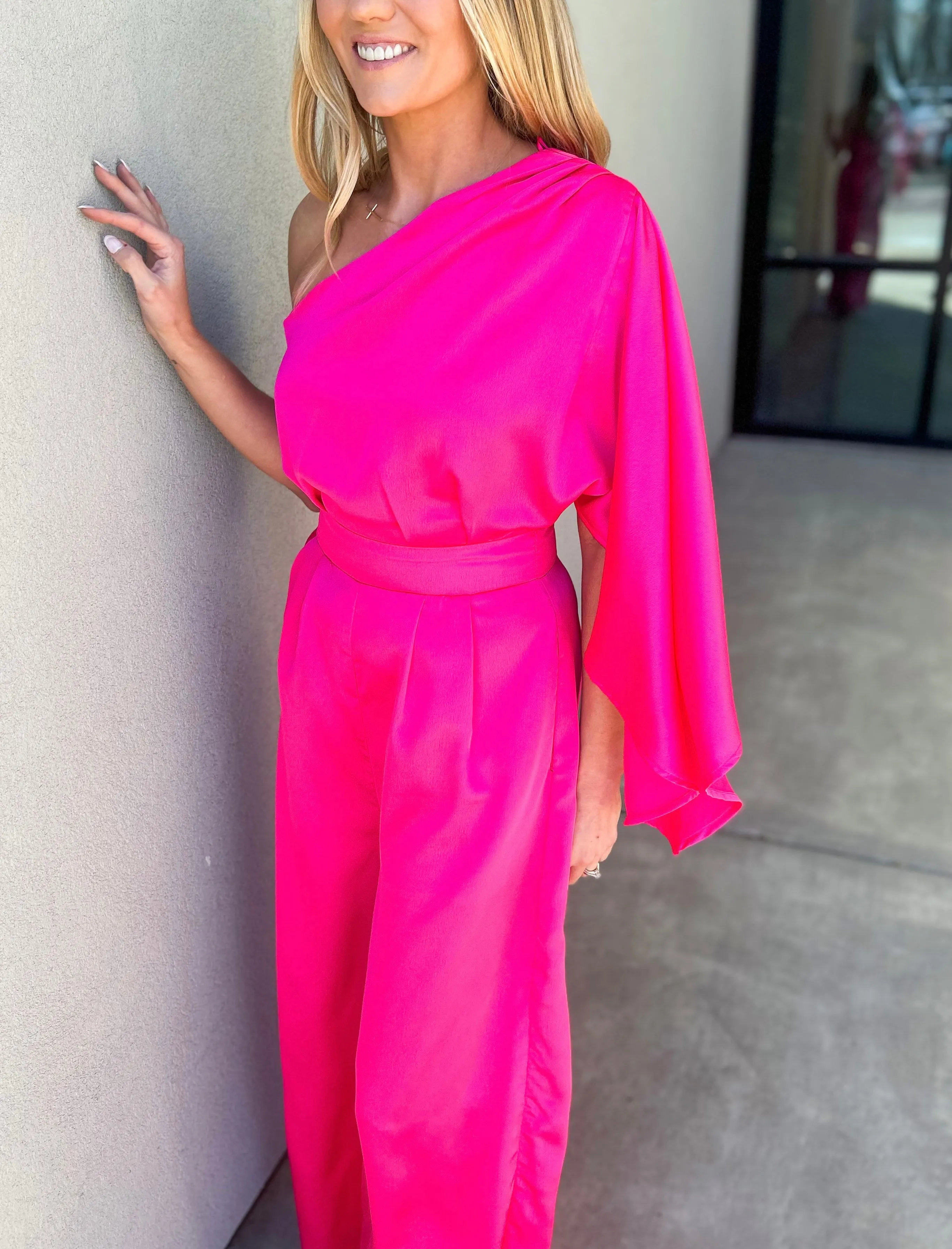 Joni One Shoulder Drape Sleeve Jumpsuit