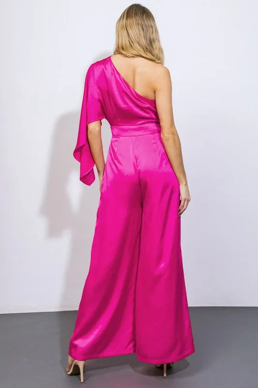 Joni One Shoulder Drape Sleeve Jumpsuit