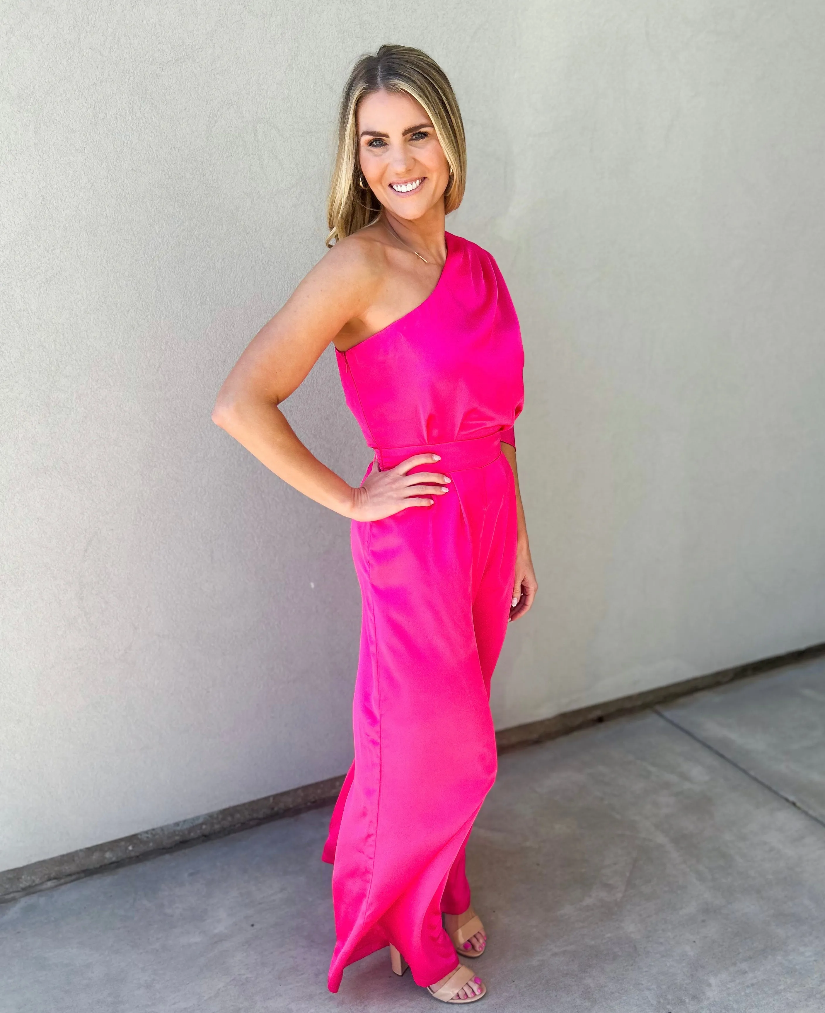 Joni One Shoulder Drape Sleeve Jumpsuit