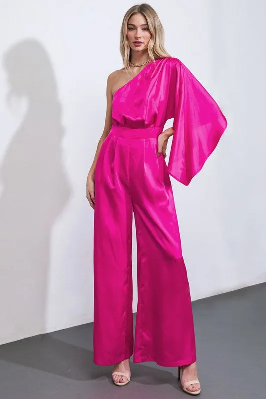 Joni One Shoulder Drape Sleeve Jumpsuit