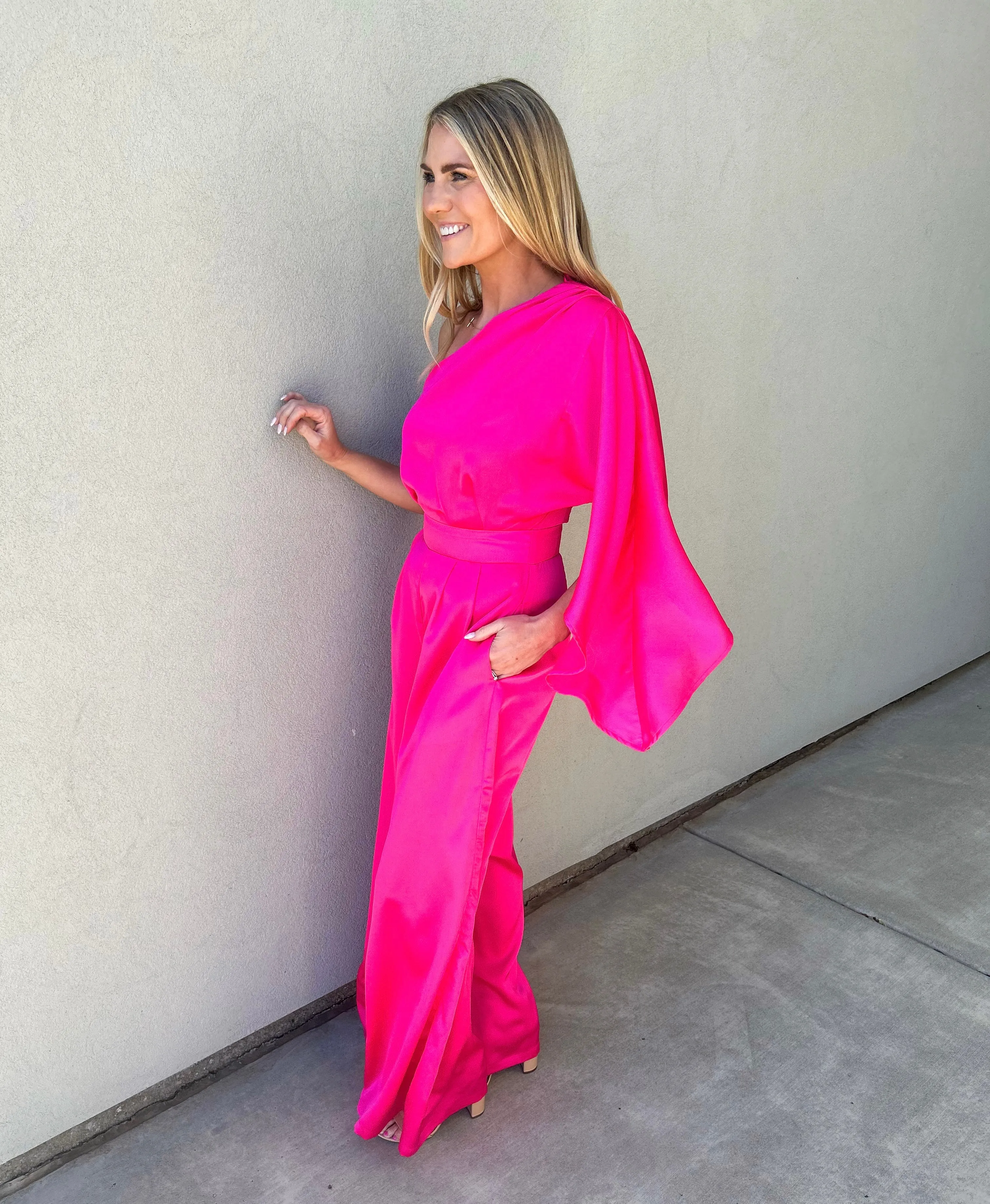 Joni One Shoulder Drape Sleeve Jumpsuit