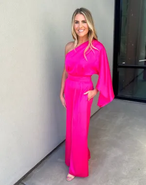 Joni One Shoulder Drape Sleeve Jumpsuit