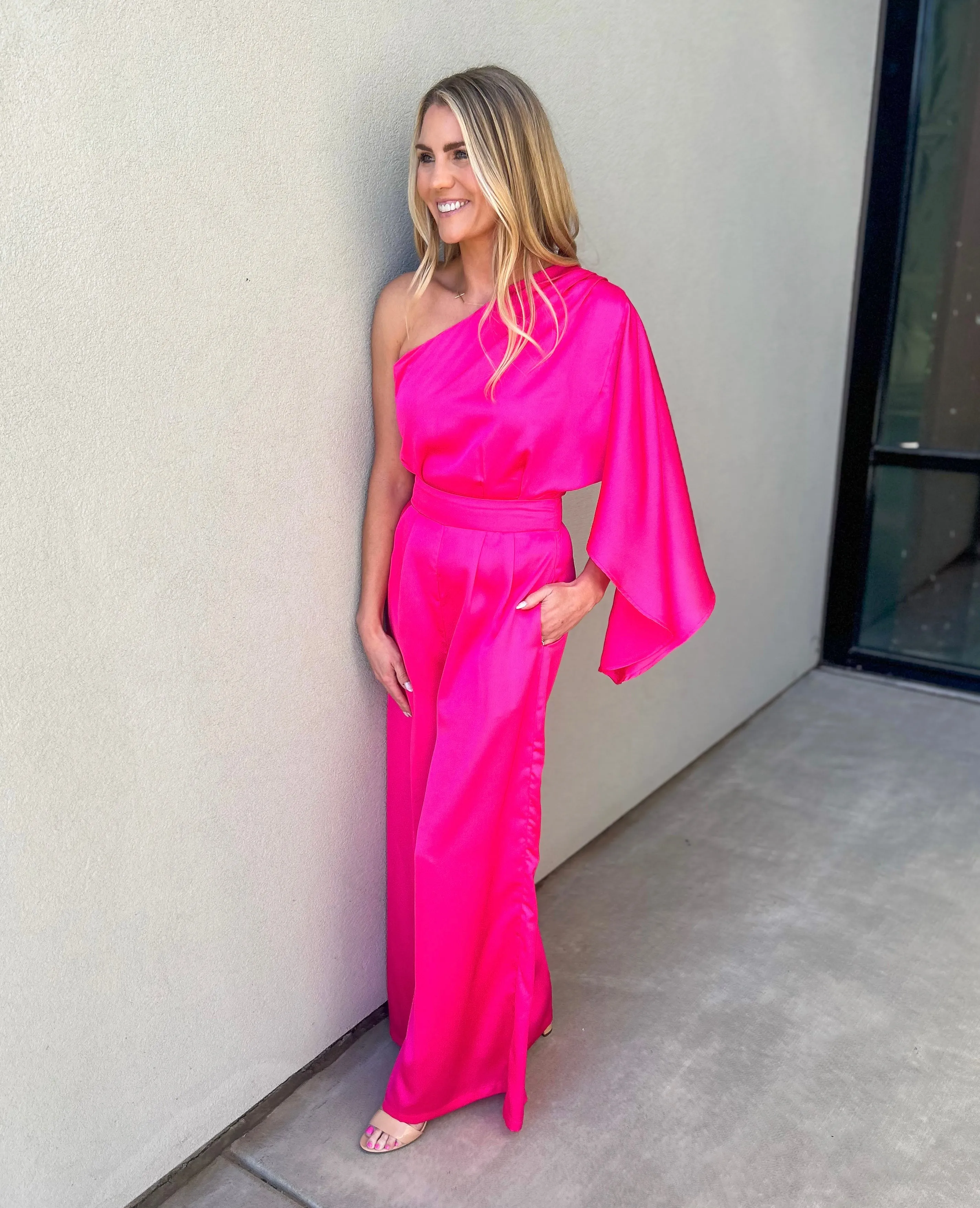 Joni One Shoulder Drape Sleeve Jumpsuit