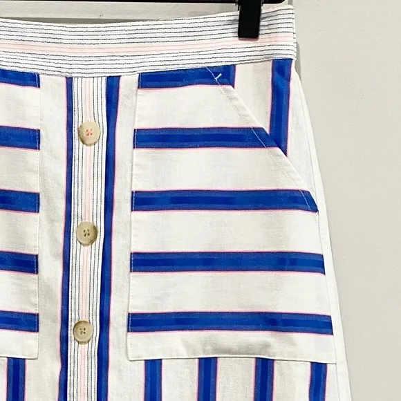 JOULES Orielle Linen Blend Midi Skirt White Blue Stripe NEW Coastal Size 2