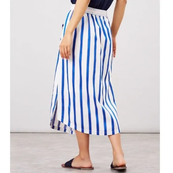 JOULES Orielle Linen Blend Midi Skirt White Blue Stripe NEW Coastal Size 2