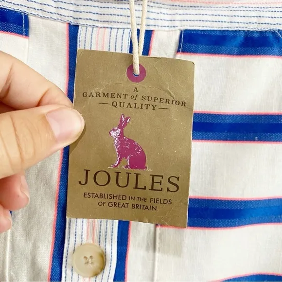JOULES Orielle Linen Blend Midi Skirt White Blue Stripe NEW Coastal Size 2