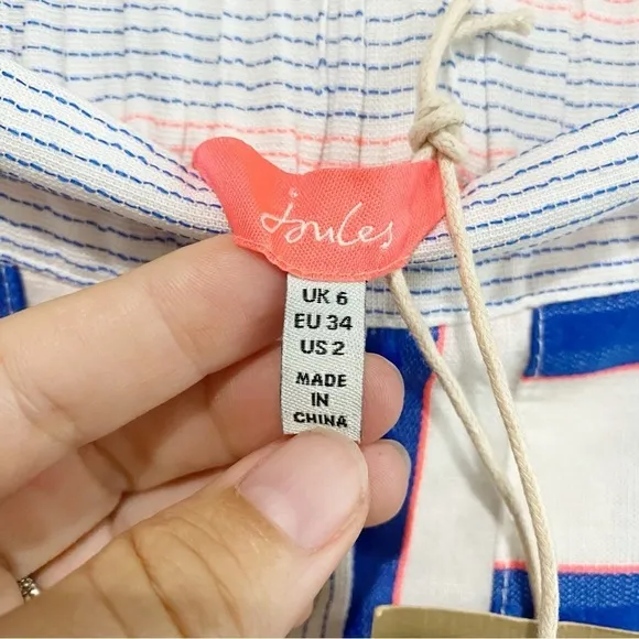 JOULES Orielle Linen Blend Midi Skirt White Blue Stripe NEW Coastal Size 2