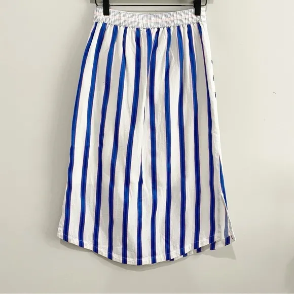JOULES Orielle Linen Blend Midi Skirt White Blue Stripe NEW Coastal Size 2