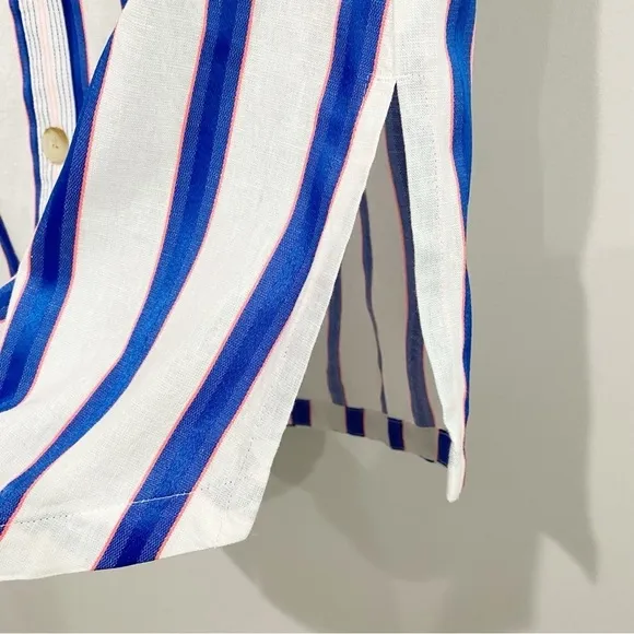 JOULES Orielle Linen Blend Midi Skirt White Blue Stripe NEW Coastal Size 2