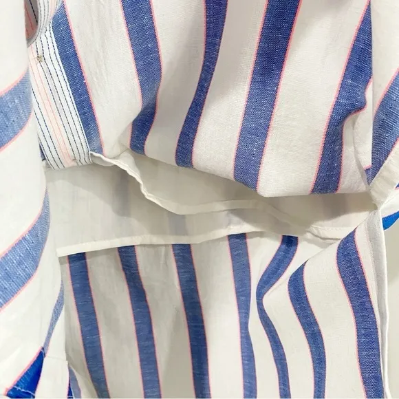 JOULES Orielle Linen Blend Midi Skirt White Blue Stripe NEW Coastal Size 2