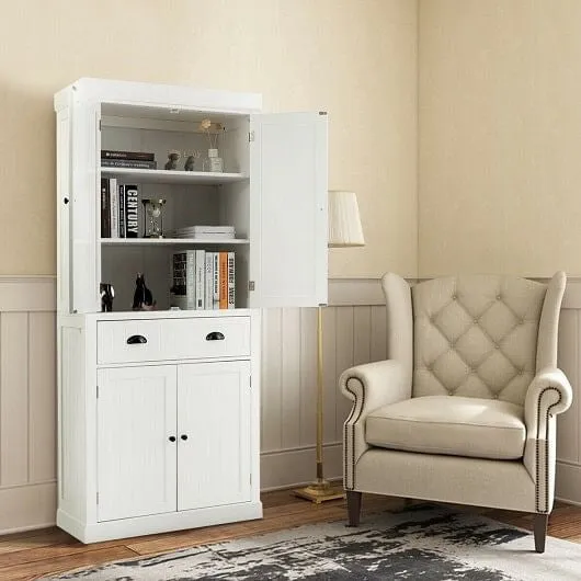 Kitchen Pantry Storage Cabinet with Doors Drawer and Adjustable Shelves-White -