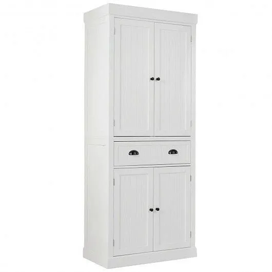 Kitchen Pantry Storage Cabinet with Doors Drawer and Adjustable Shelves-White -