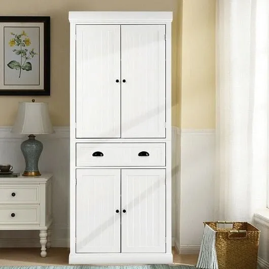 Kitchen Pantry Storage Cabinet with Doors Drawer and Adjustable Shelves-White -